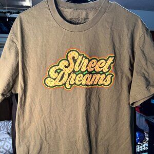 Street Dreams Khaki 100% Cotton Green "Street Dreams" Graphic Text T-Shirt SZ Lg
